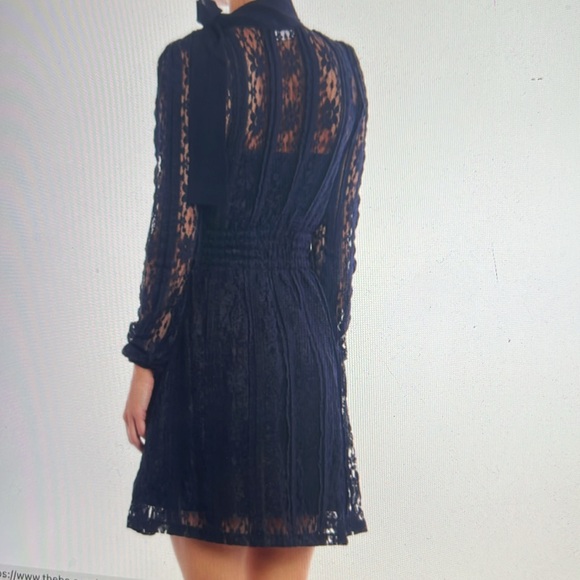 Red Valentino Navy Blue Lace Dress with Tie Neck - Picture 13 of 14